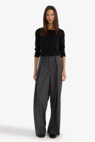 Wide Leg Çift Cepli Yüksek Bel Düz Paça Pantolon