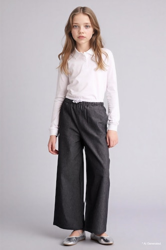 Wide Leg Denim Look Trousers