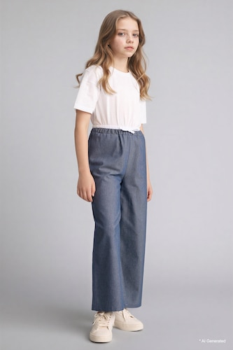 Girl Wide Leg Denim Look Trousers
