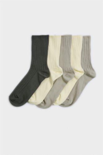 Kadın Açık Sarı Kadın 5'li Pamuklu Uzun Çorap