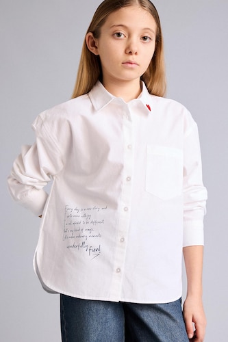 Young Girls - Teen Girls White Girl Regular Fit Printed Long Sleeve Shirt