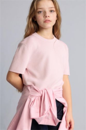 GIRLS & TEENS Light Pink بلوفر بناتي مضلع قصة عادية بياقة مستديرة