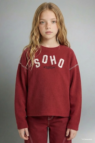 Girl Overshirt Fit Crew Neck Printed T-shirt
