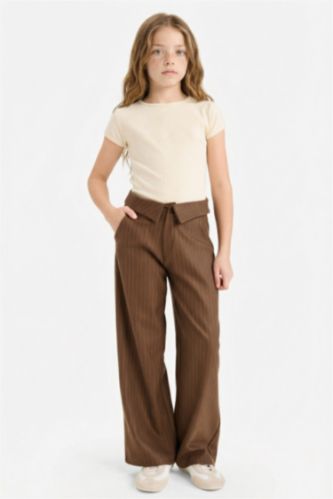 Kız Çocuk Wide Leg Geniş Paça Çizgili Pantolon