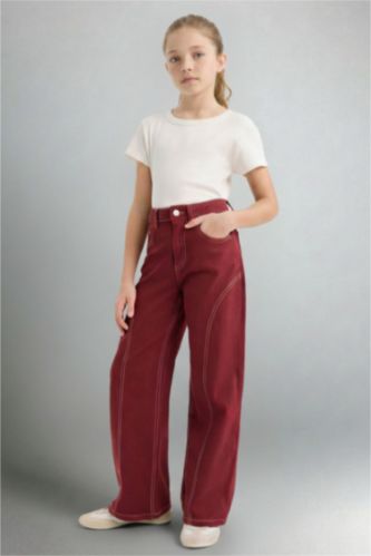 بنطلون بناتي وايد ليج برجل واسع