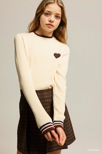 Girls & Teens Ecru Girl Regular Fit Embroidered High Neck Pullover