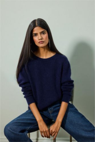 Regular Fit Bisiklet Yaka Alpaka Yünü Triko Kazak