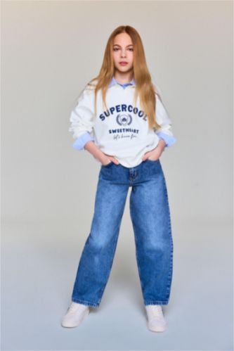 Barrel Fit Geniş Paça Jean Pantolon Kız Çocuk