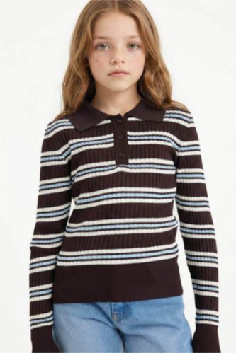 Girl Regular Fit Polo Collar Pullover