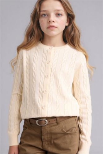 FILLES Écru Cardigan à col rond pour fille