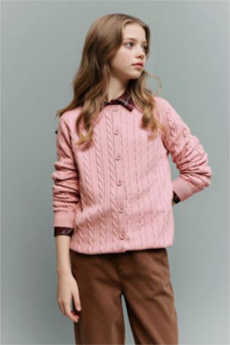 FILLES Rose Cardigan à col rond pour fille