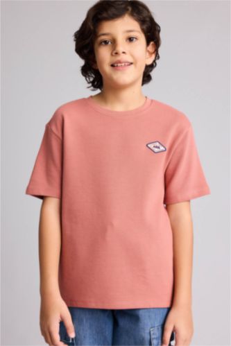 Ұлдарға арналған Oversize дөңгелек жағалы аппликациялы қысқа жеңді футболка