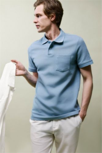HOMME Bleu Polo à manches courtes Coupe régulière
