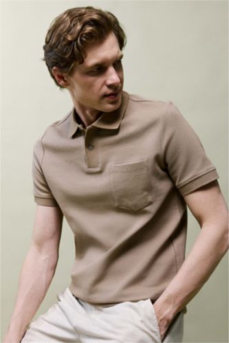 HOMME Beige Polo à manches courtes Coupe régulière