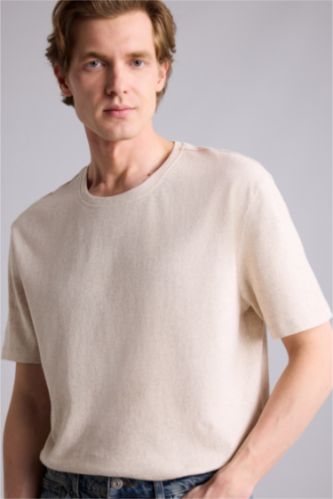 رجال اللون الرملي تيشيرت نص رن قصة عادية وياخة مستديرة