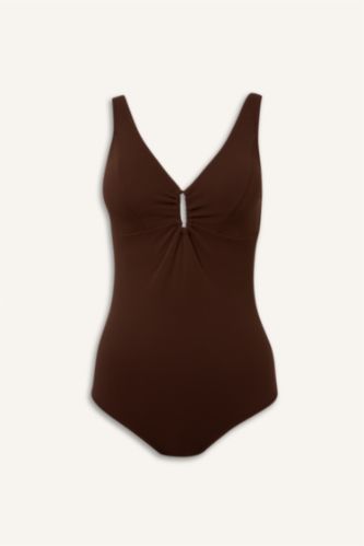 Kadın Kahve Regular Fıt Dokulu Mayo