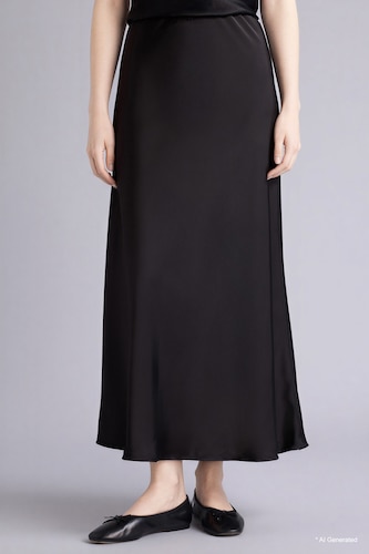 A Cut Satin Normal Waist Midi Skirt