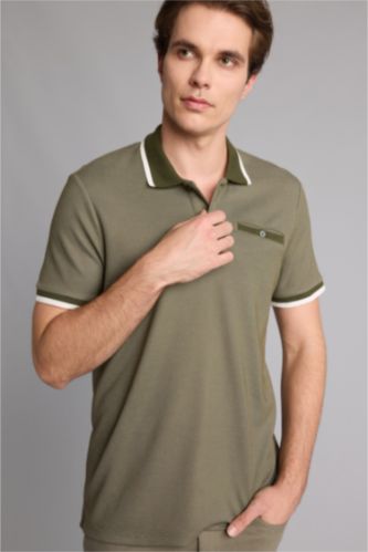 Men Light Khaki Regular Fit Short Sleeve Polo T-Shirt
