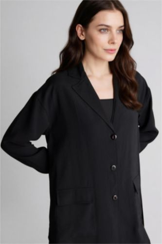 WOMAN Black Relax Fit Woven Striped Long Sleeve Tunic