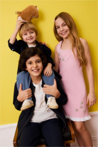 Kız Çocuk - Genç Kız Pembe Taş Detaylı Askılı Elbise Kız Çocuk