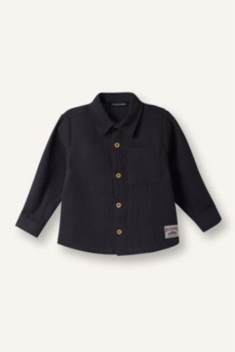 Erkek Bebek Polo Yaka Müslin Uzun Kollu Gömlek