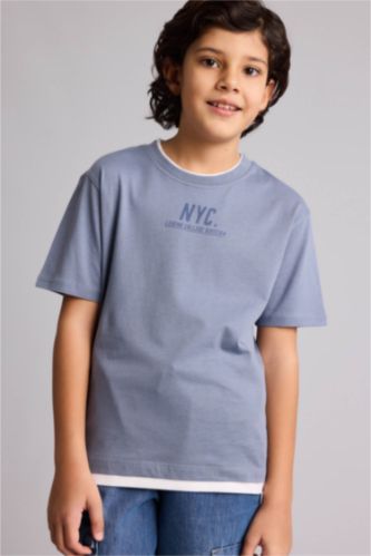 أولاد رمادي تيشيرت ولادي نص ردن مطبوع قصة عادية بياخة مستديرة