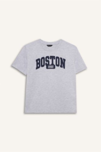 Erkek Çocuk - Genç Erkek Optik Gri Melanj Baskılı Tişört Erkek Çocuk