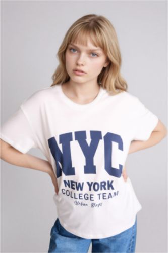 WOMAN White Printed Short Sleeve Oversize T-Shirt