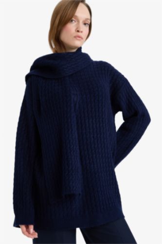 Regular Fit Atkı Detaylı Triko Kazak Tunik