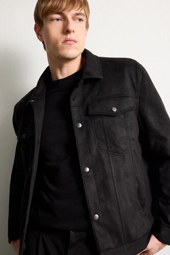 Men Black Zipper Puffer Jacket