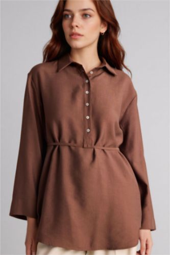 WOMAN Brown Regular Fit modal Long Sleeve Tunic