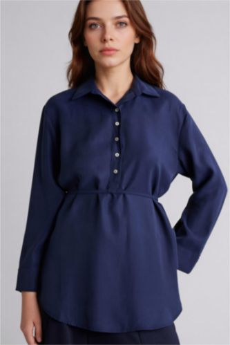 WOMAN NAVY Regular Fit modal Long Sleeve Tunic
