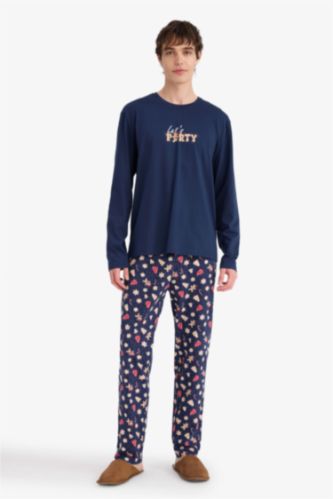 Yılbaşı Temalı Pijama Takımı Regular Fit Uzun Kollu Üst Uzun Alt