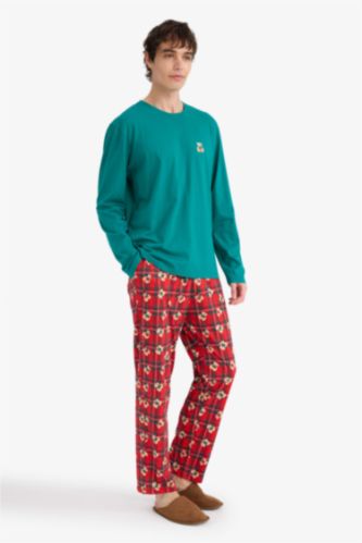 Pijama Takımı Regular Fit Ayıcık Desenli Uzun Kollu Üst Uzun Alt