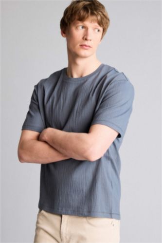 Ерлер индиго Regular Fit дөңгелек жағалы қысқа жеңді футболка