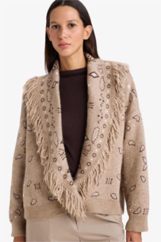 Oversize Geniş Kalıp Şal Yaka Triko Hırka