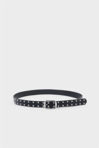 Women Black Woman Animal Print Oval Buckle Faux Leather