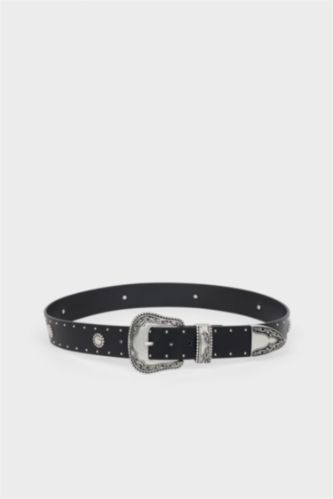 Kadın Siyah Kadın Hayvan Baskılı Dikdörtgen Toka Suni Deri Günlük Kemer