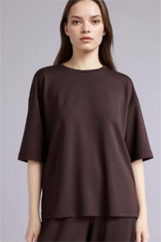 WOMAN Brown Relax Fit Crew Neck Short Sleeve T-Shirt