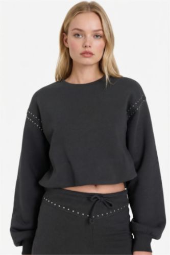 Oversize Geniş Kalıp Bisiklet Yaka Kalın Kumaş Sweatshirt