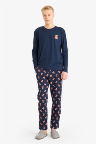 Pijama Takımı Regular Fit Ayıcık Baskılı Uzun Kollu Üst Uzun Alt