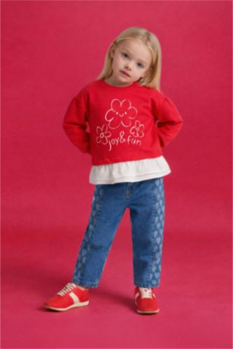 Kız Bebek Mavi Culotte Baskılı Jean Pantolon Kız Bebek