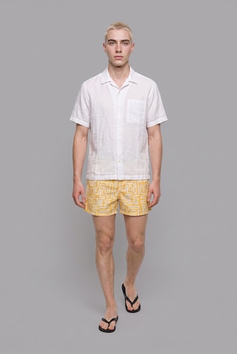 Men Yellow Striped Swim Shorts