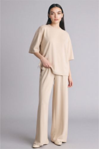 WOMAN Beige Wide Leg Trousers