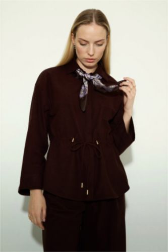 Regular Fit Shirt Collar Suede Long Sleeve Shirt