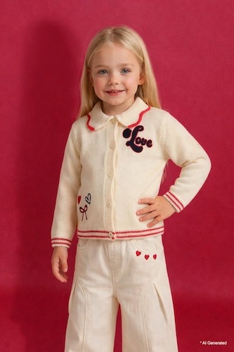 BABY GIRL Ecru Baby Girl Embroidered Large Collar Cardigan