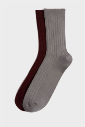 Kadın Bordo Kadın 2'li Pamuk Akrilik Uzun Çorap