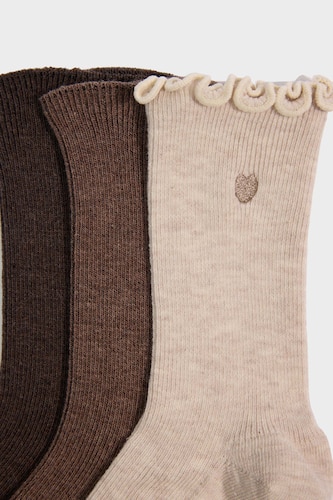 Woman Embroidered 3 Piece Cotton Long Socks