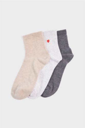 Kadın Nakışlı Nakış 3'lü Pamuklu Soket Çorap