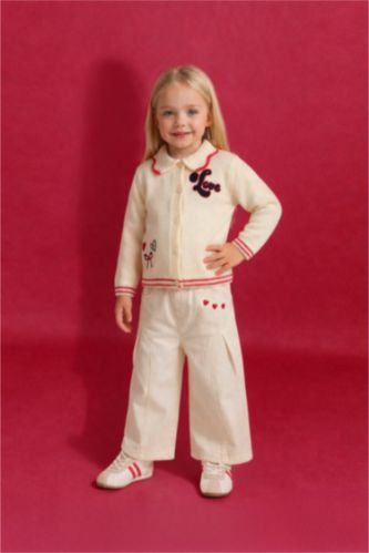 بنطلون بيبي بناتي وايد ليج برجل واسع مطرز